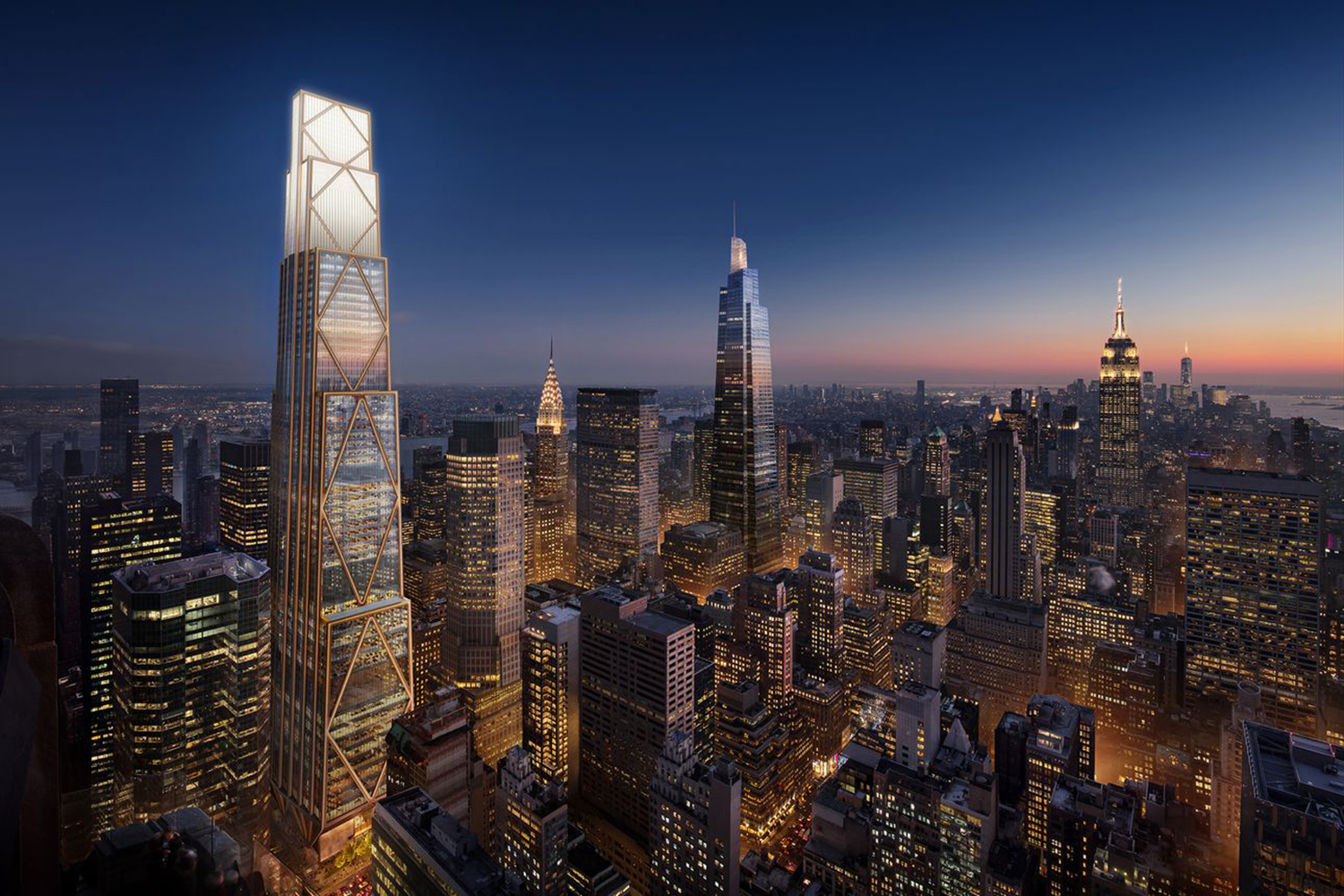 New York at night with skyline